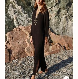 FP Beach Free People Long Sleeve Ribbed Side Slit Cover Maxi Dress Size S